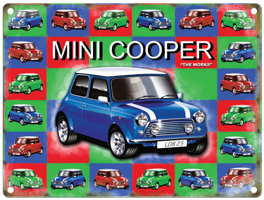 Mini Cooper - Blue - Mini Background -  Metal Sign