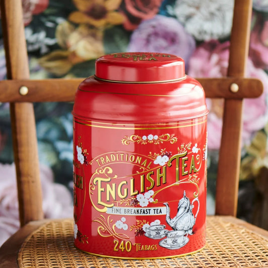 Berry Red Vintage Victorian Tin With 240 English Breakfast Teabags